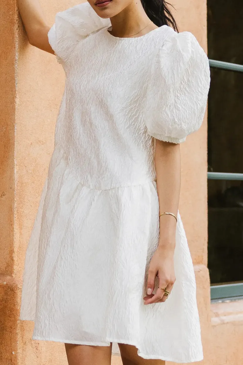 Dresses | Mini Dresses>Bohme Maison Textured Mini Dress in White