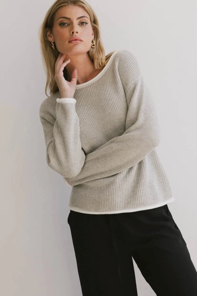 Tops | Sweaters>Bohme Mandy Contrast Sweater in Grey