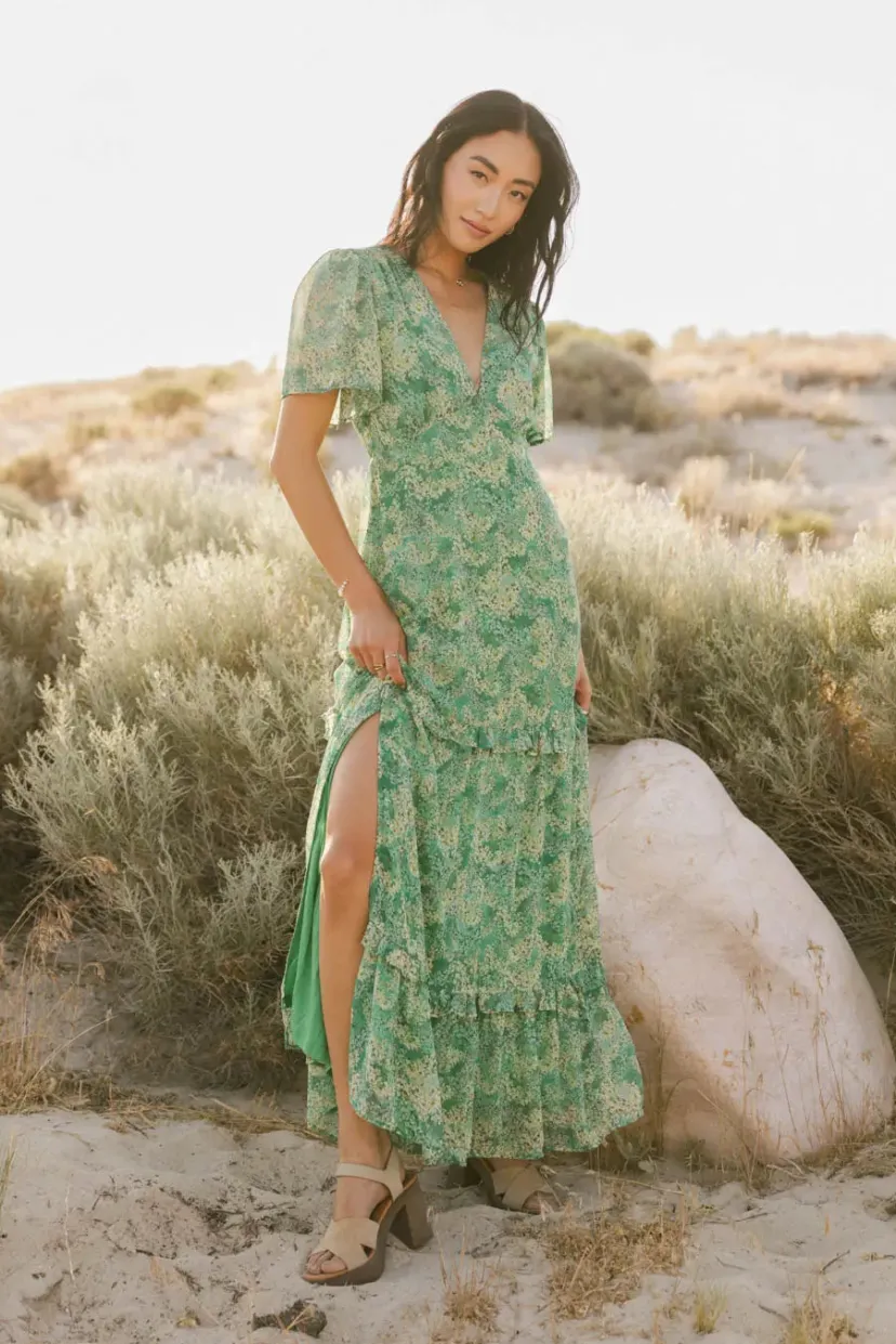 Dresses>Bohme Manoella Floral Maxi Dress in Green