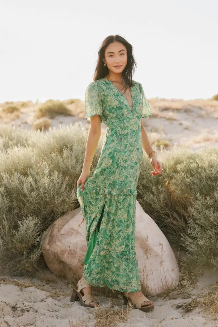 Dresses>Bohme Manoella Floral Maxi Dress in Green