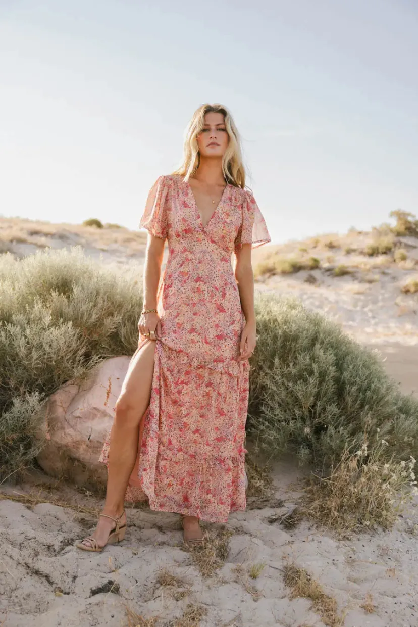 Dresses>Bohme Manoella Floral Maxi Dress in - FINAL SALE Red