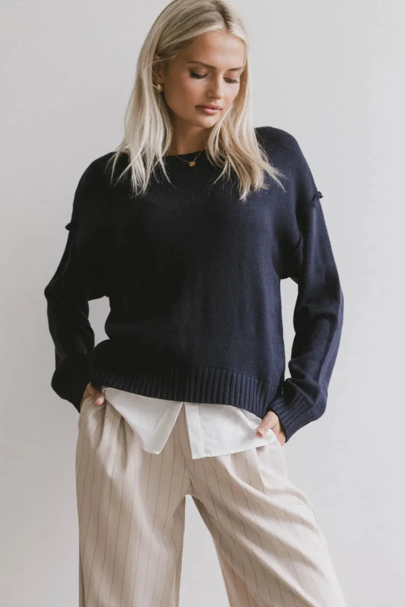 Tops | Sweaters>Bohme Marcel Knit Sweater in Navy