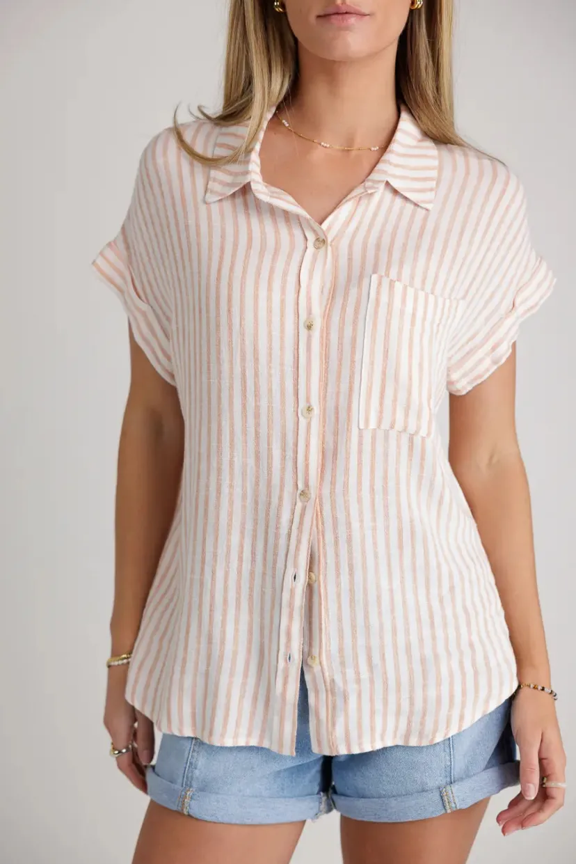 Tops | Blouses>Bohme Marie Striped Button Up in - FINAL SALE Orange