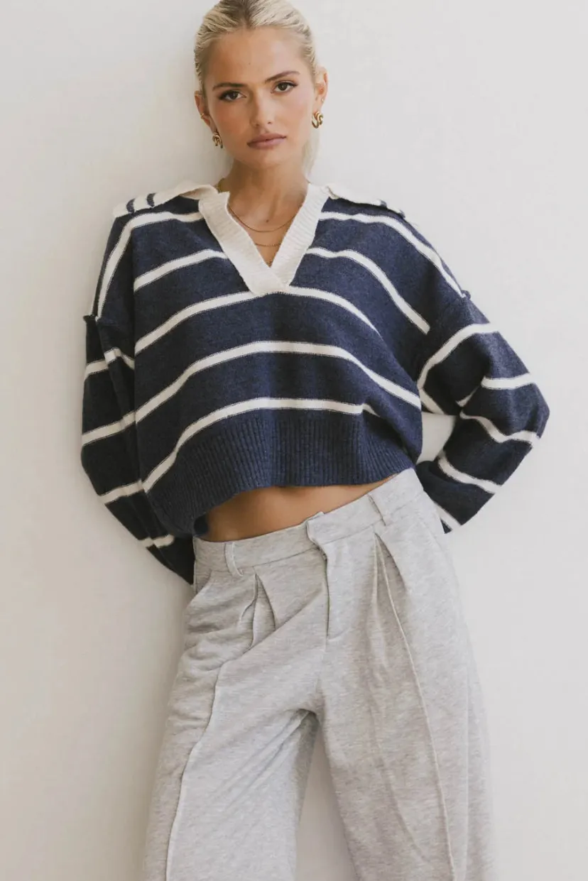 Tops | Sweaters>Bohme Marina Collared Pullover in Navy