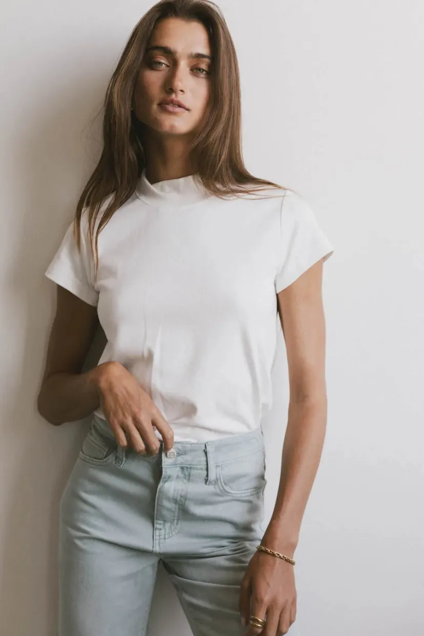 Tops | Essentials>Bohme Marley Mock Neck Tee in White