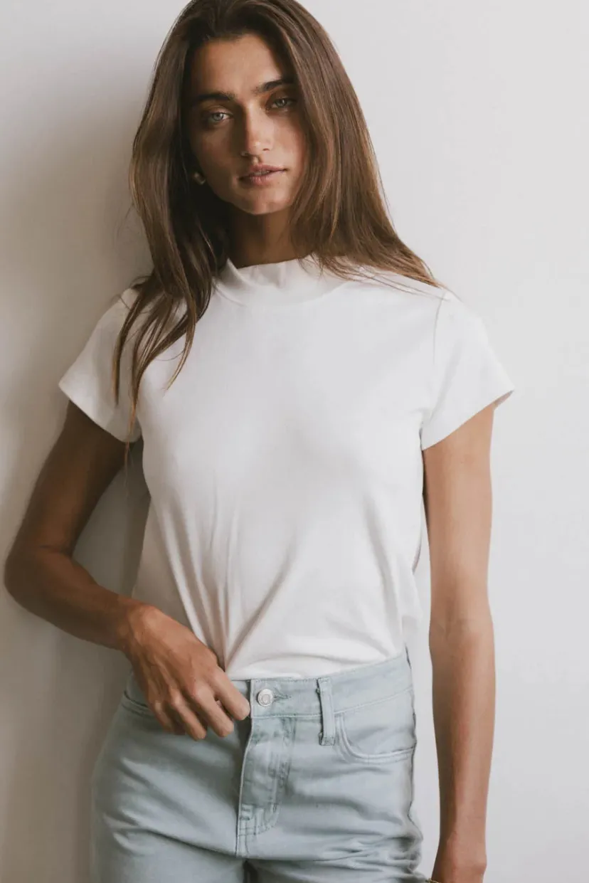 Tops | Essentials>Bohme Marley Mock Neck Tee in White