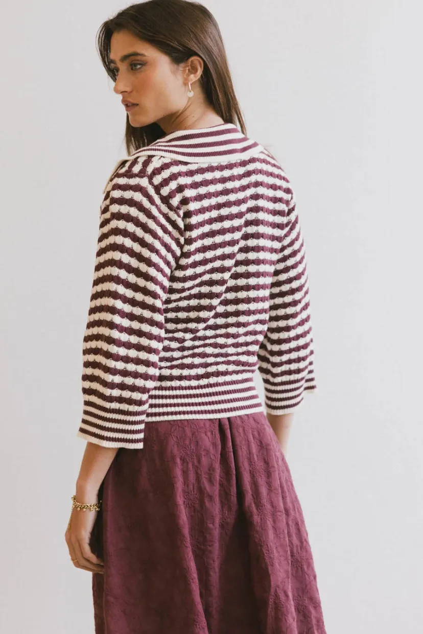 Tops | Sweaters>Bohme Mason Collared Sweater in Burgundy