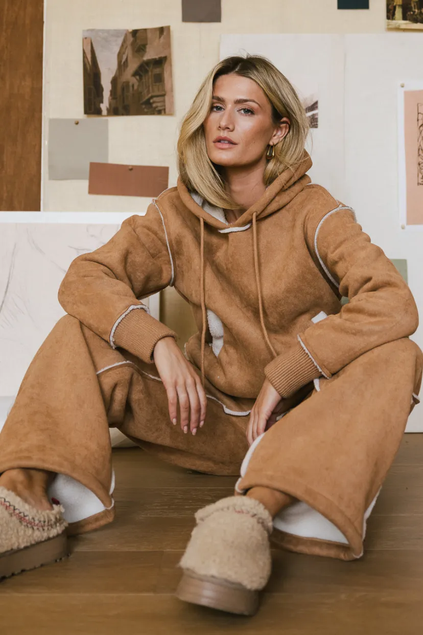 Tops | Loungewear>Bohme Mattie Faux Shearling Hoodie in Camel