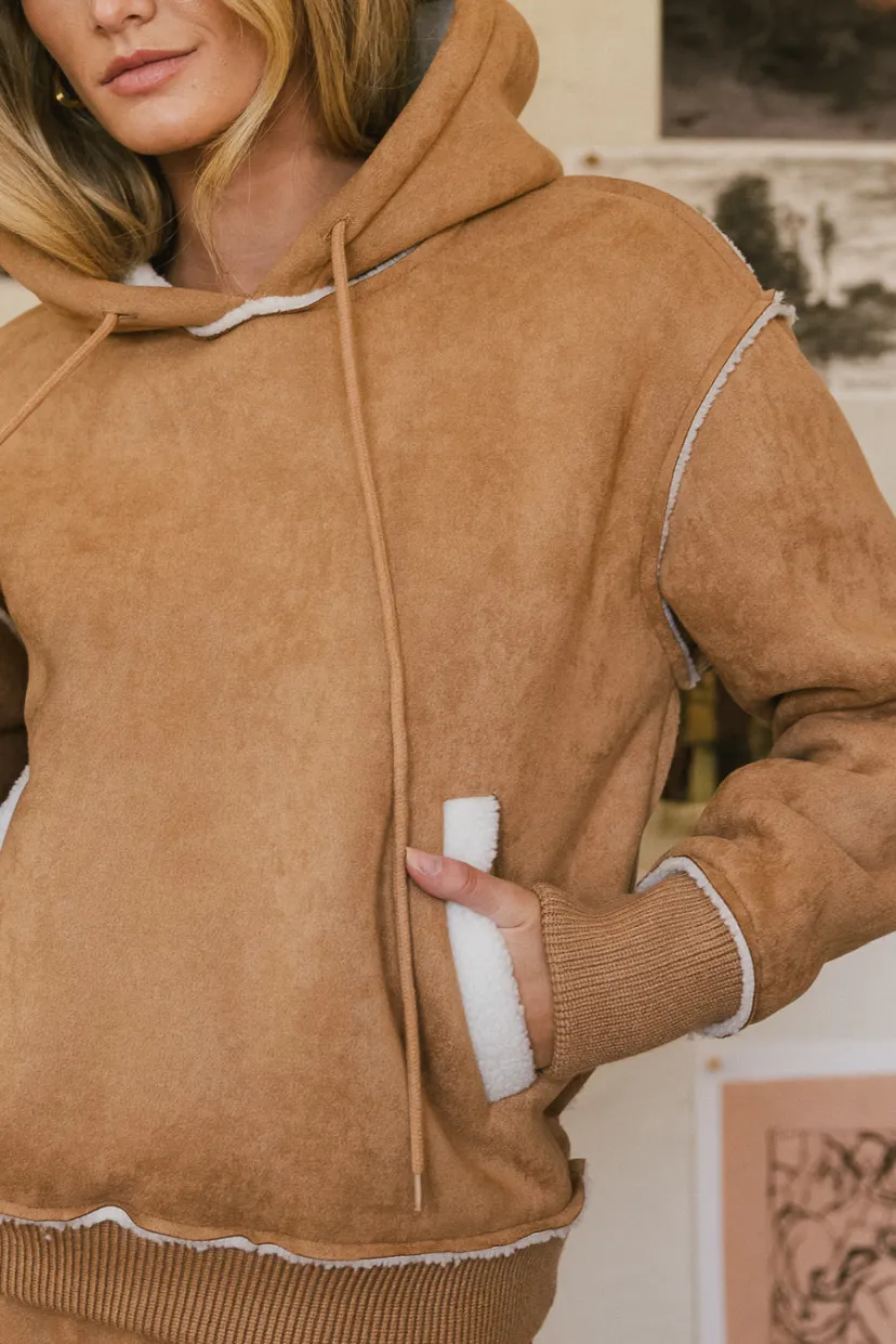 Tops | Loungewear>Bohme Mattie Faux Shearling Hoodie in Camel