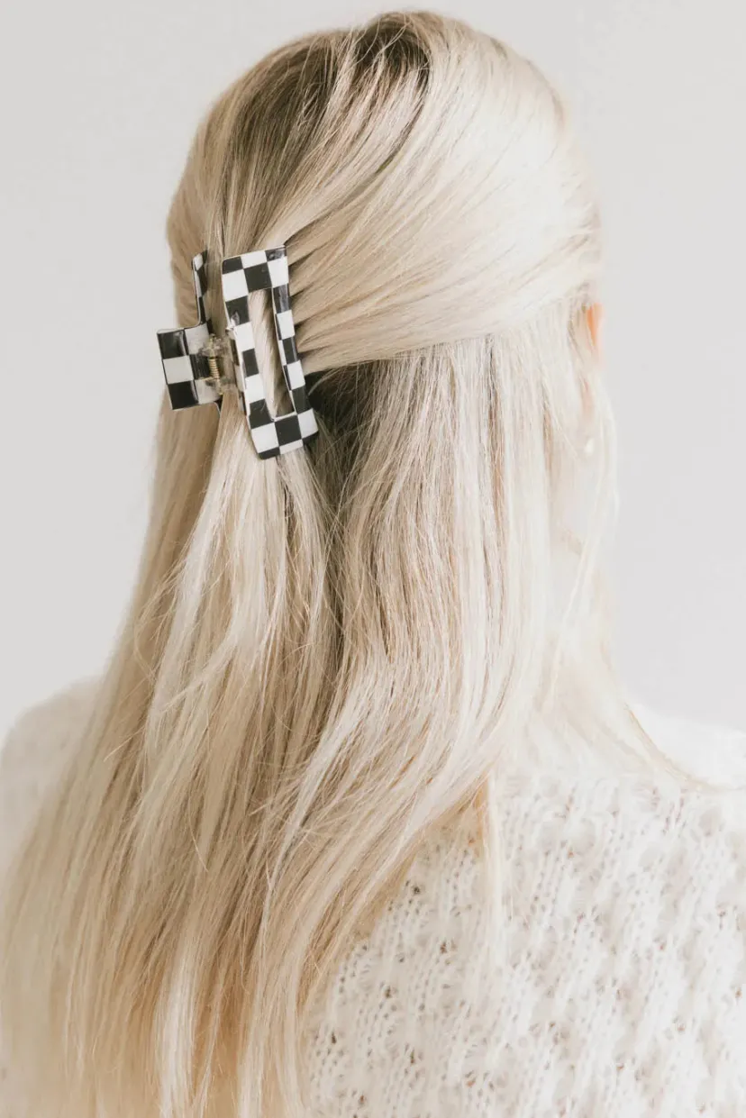 Hair Accessories>Bohme Medium Cutout Claw Clip in Checker Black