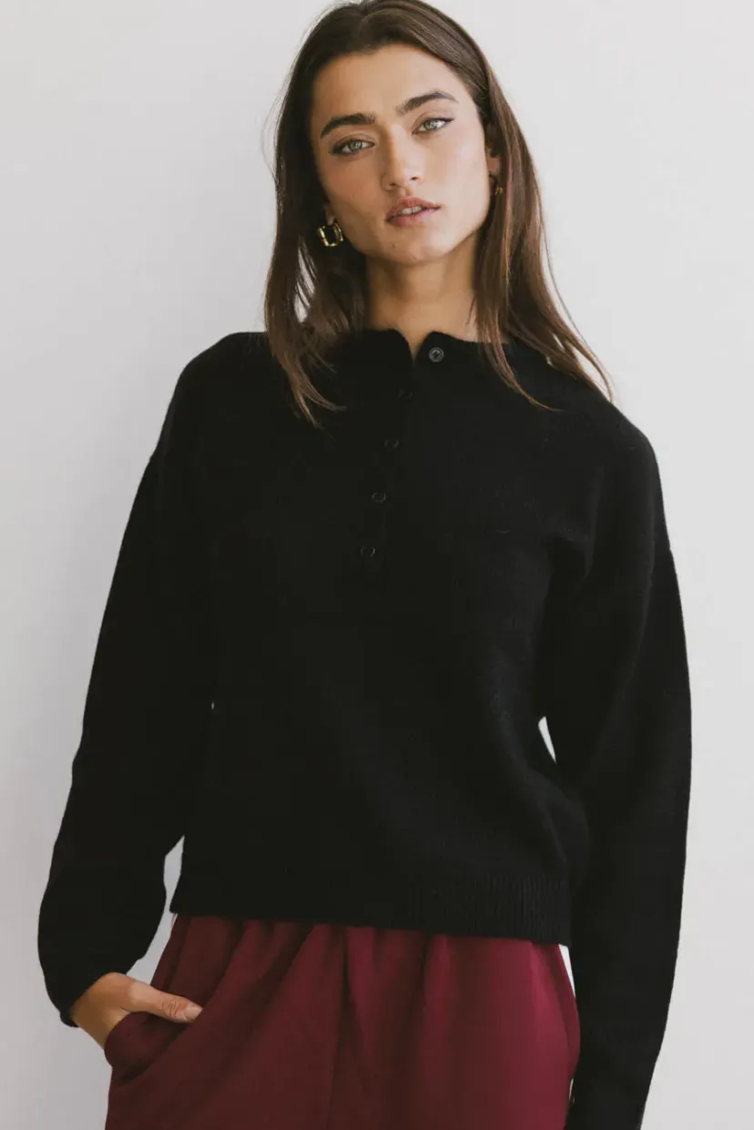 Tops | Sweaters>Bohme Meli Button Front Knit Sweater in Black