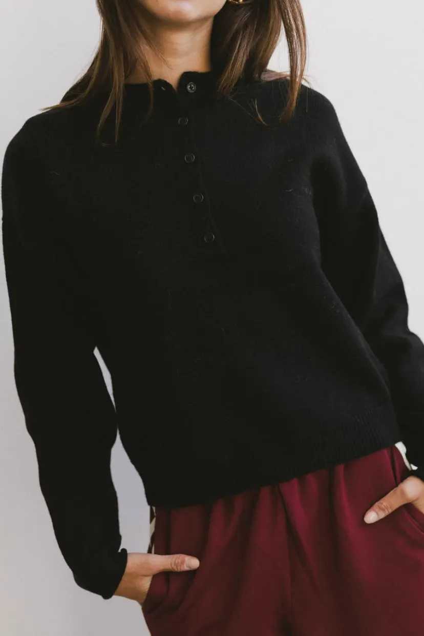 Tops | Sweaters>Bohme Meli Button Front Knit Sweater in Black