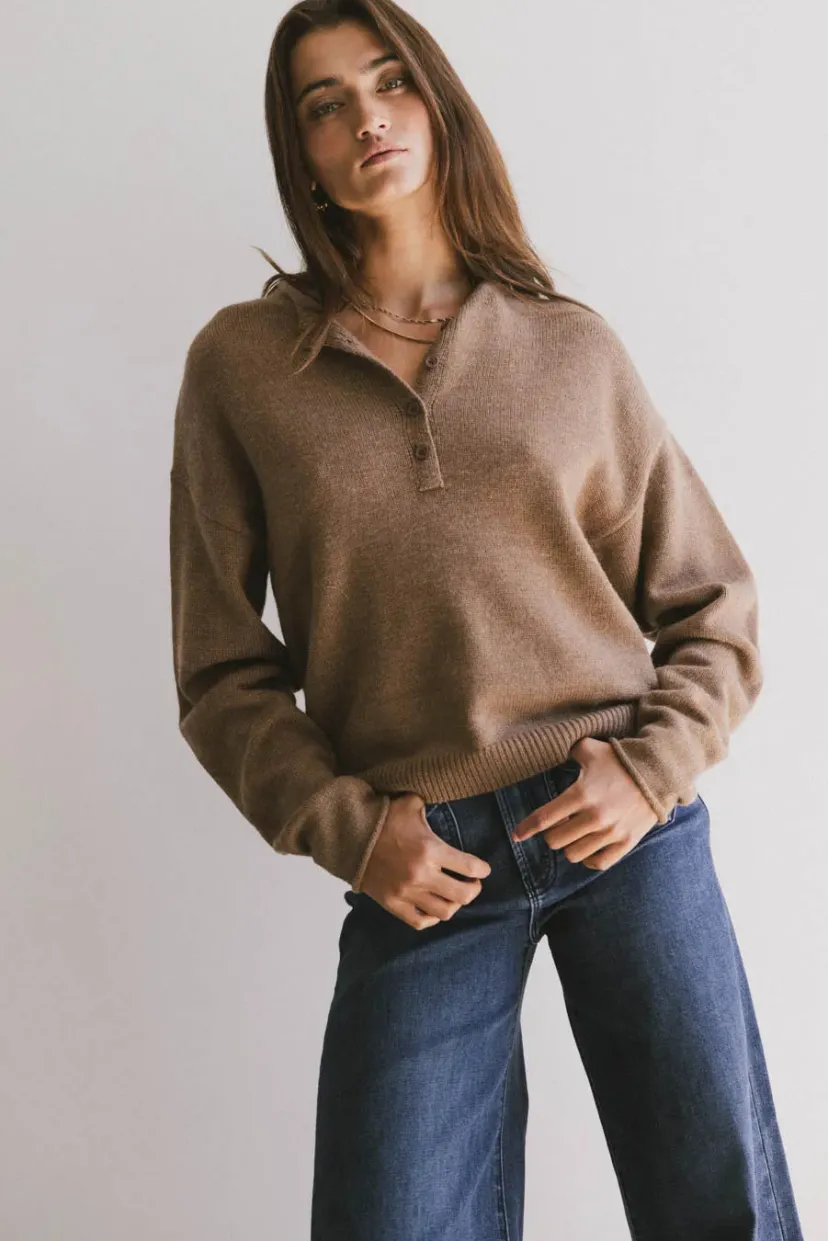 Tops | Sweaters>Bohme Meli Button Front Knit Sweater in Brown