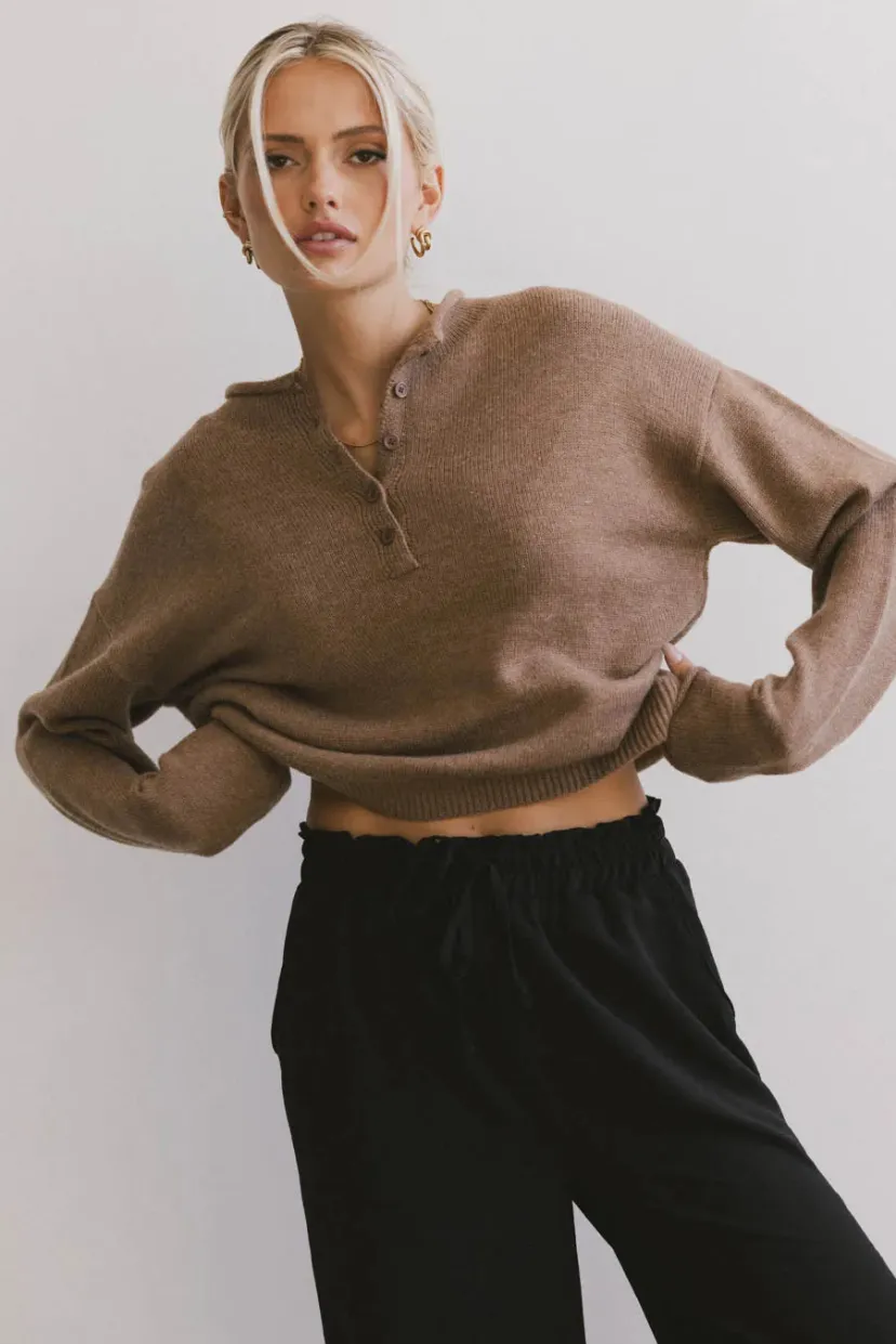 Tops | Sweaters>Bohme Meli Button Front Knit Sweater in Brown