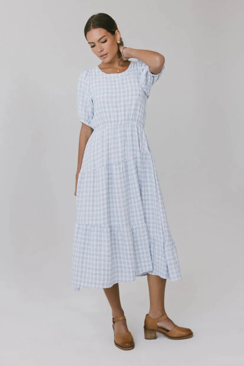 Dresses | Midi Dresses>Bohme Melina Plaid Midi Dress in Blue