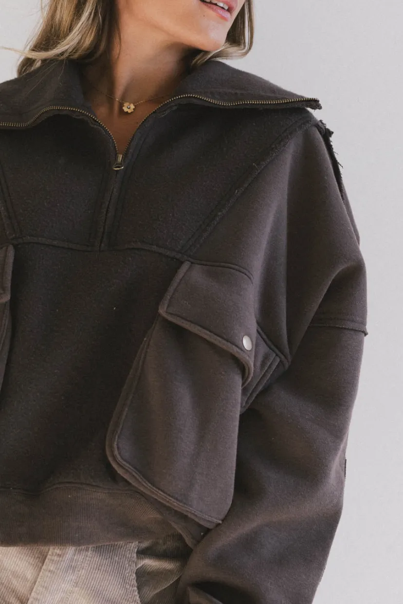 Tops | Jackets>Bohme Mickey Half Zip Sweatshirt in Charcoal