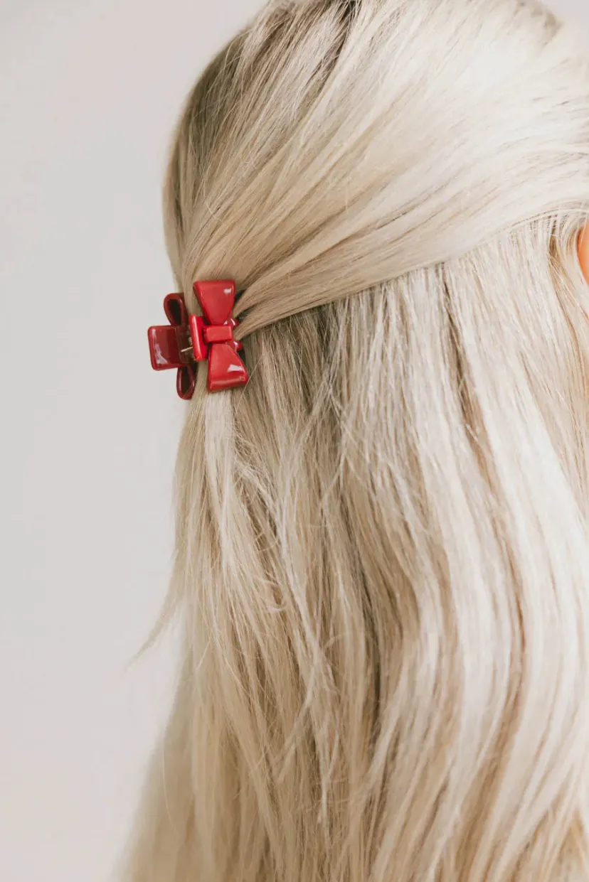 Hair Accessories>Bohme Mini Bow Claw Clip in Red