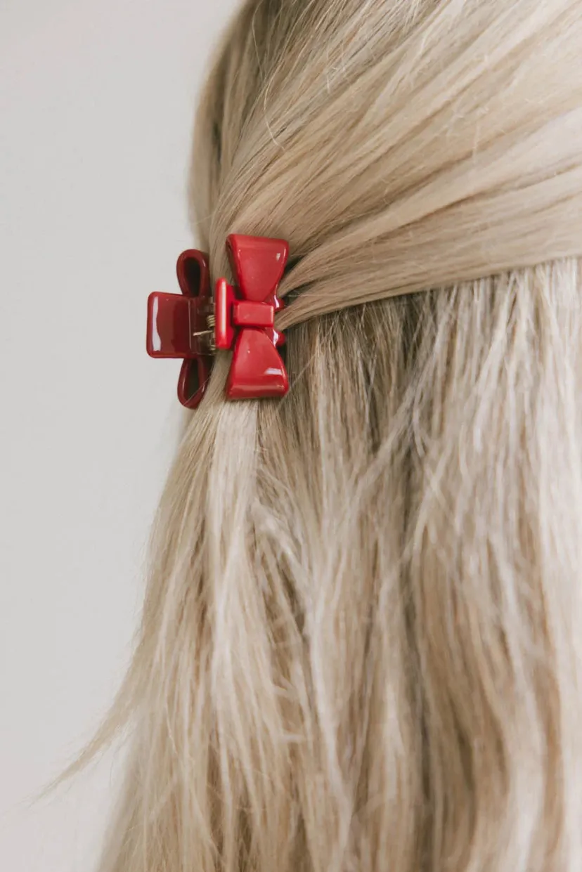 Hair Accessories>Bohme Mini Bow Claw Clip in Red