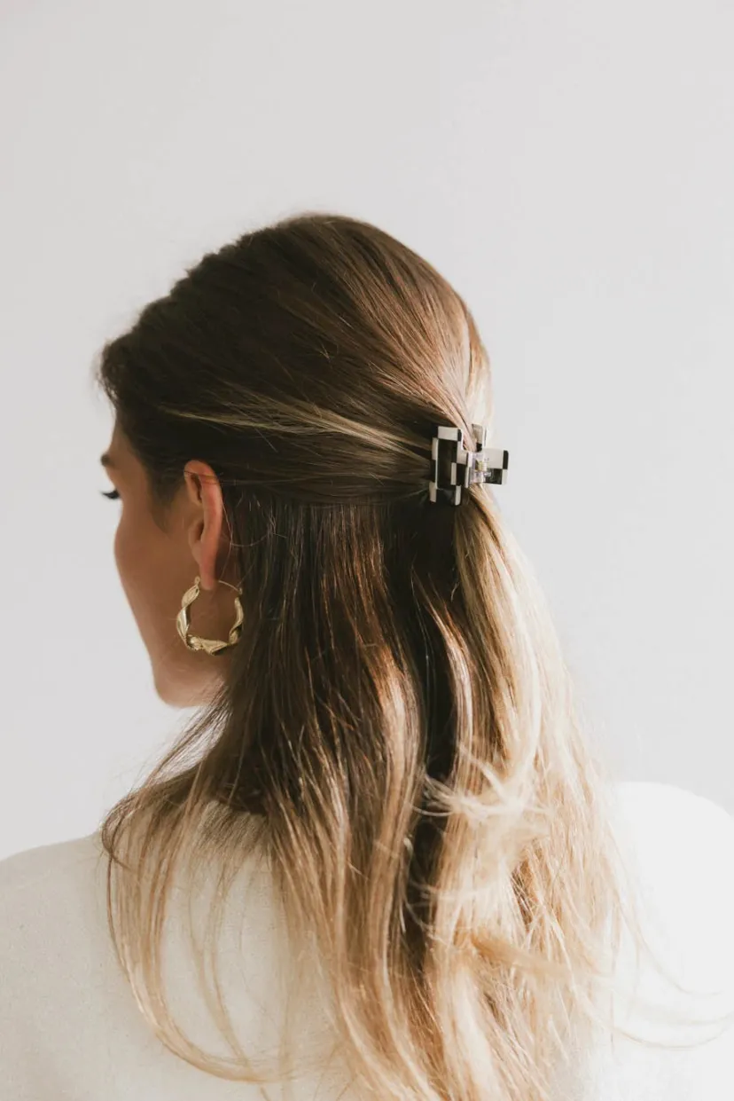 Hair Accessories>Bohme Mini Cutout Claw Clip in Checkered Black