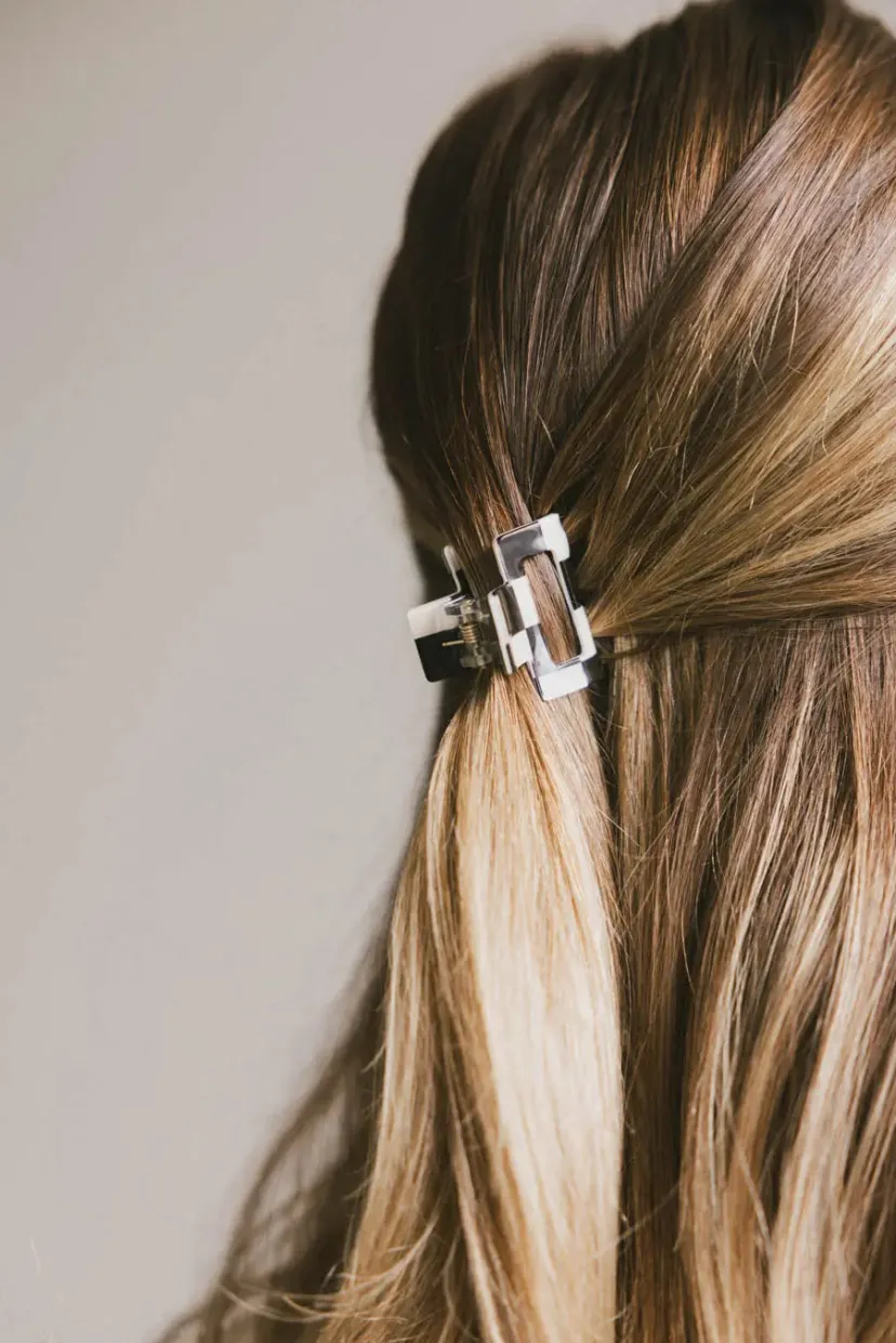 Hair Accessories>Bohme Mini Cutout Claw Clip in Checkered Black