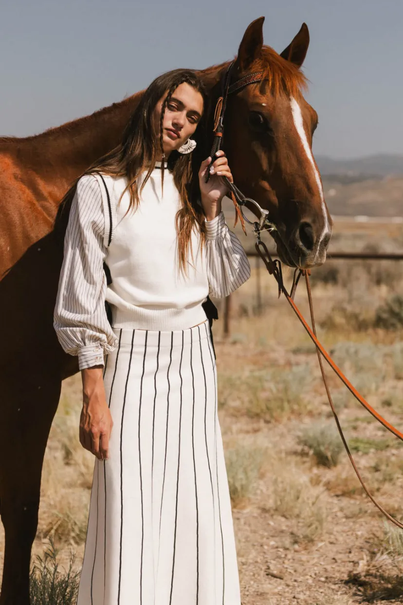 Tops | Sweaters>Bohme Montie Striped Sweater Top in Cream