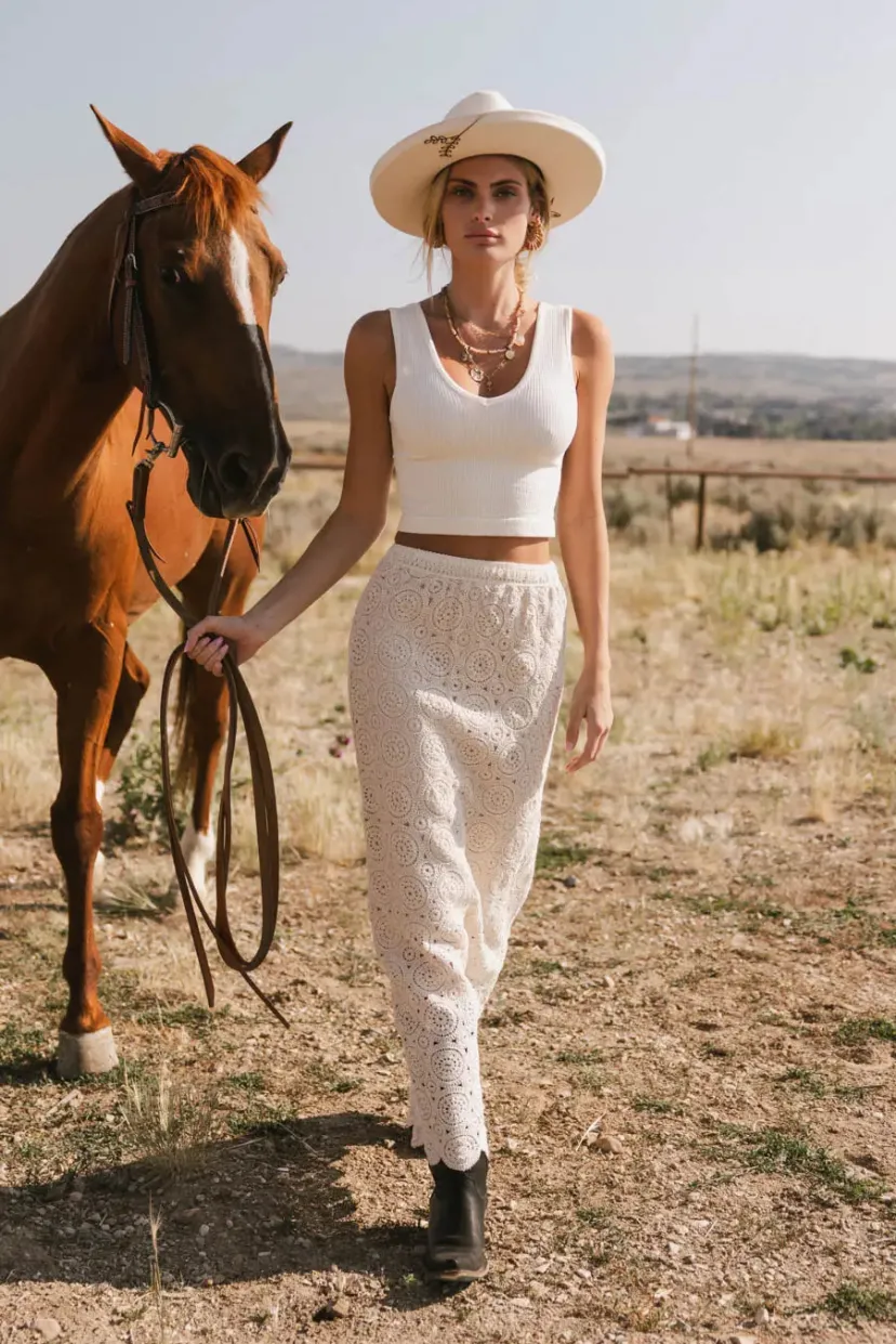 Skirts>Bohme Nanet Crocheted Maxi Skirt in Natural