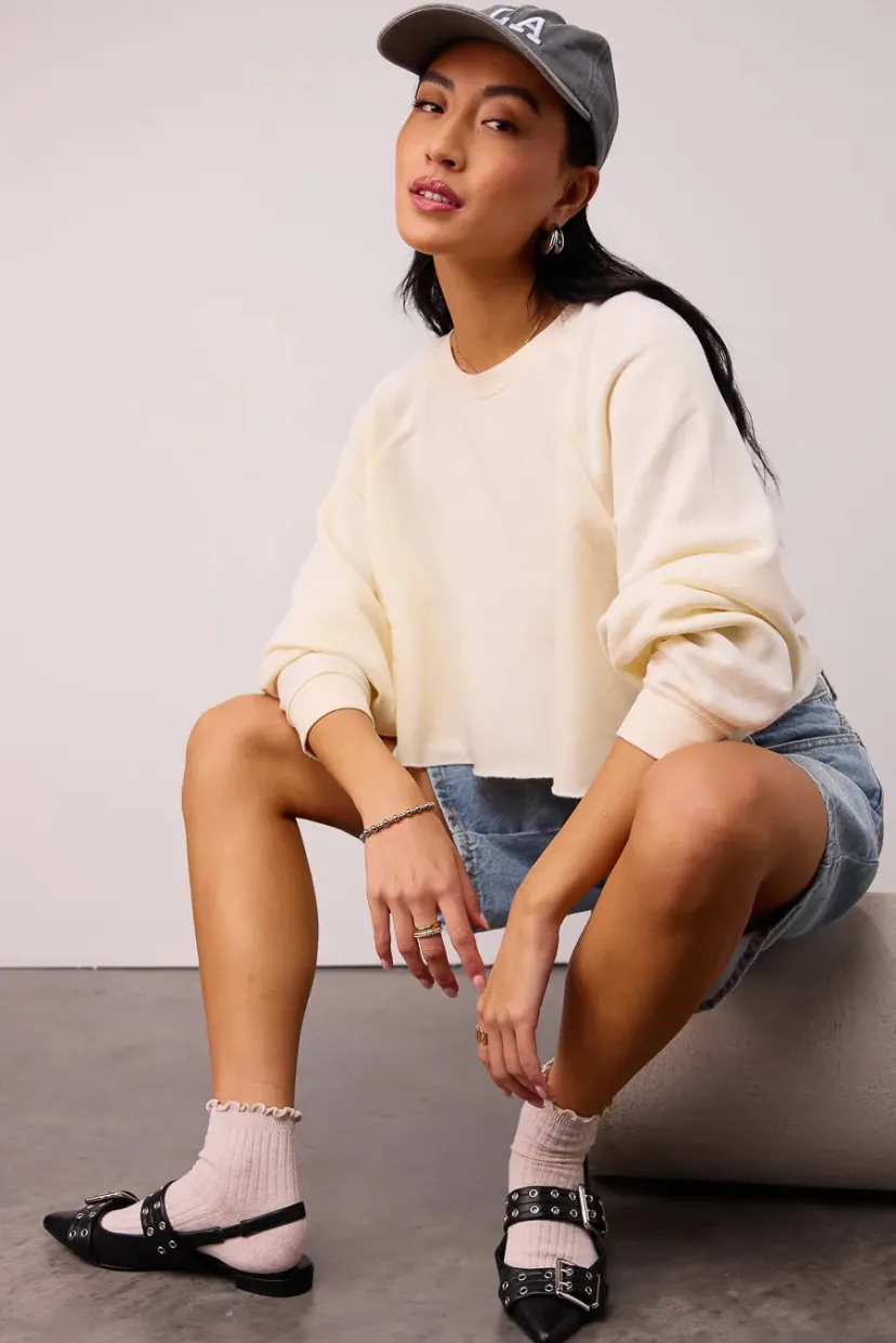 Tops | Sweaters>Bohme Nara Cropped Sweatshirt in - FINAL SALE Cream