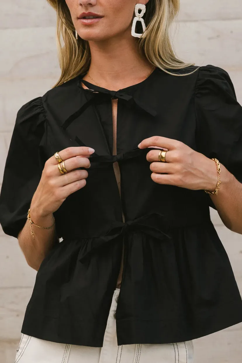 Tops>Bohme Natalia Peplum Tie Blouse in Black