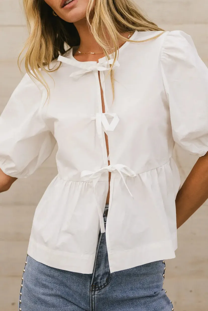 Tops | Blouses>Bohme Natalia Peplum Tie Blouse in White