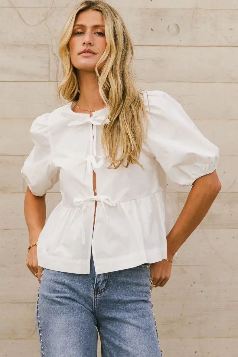 Tops | Blouses>Bohme Natalia Peplum Tie Blouse in White