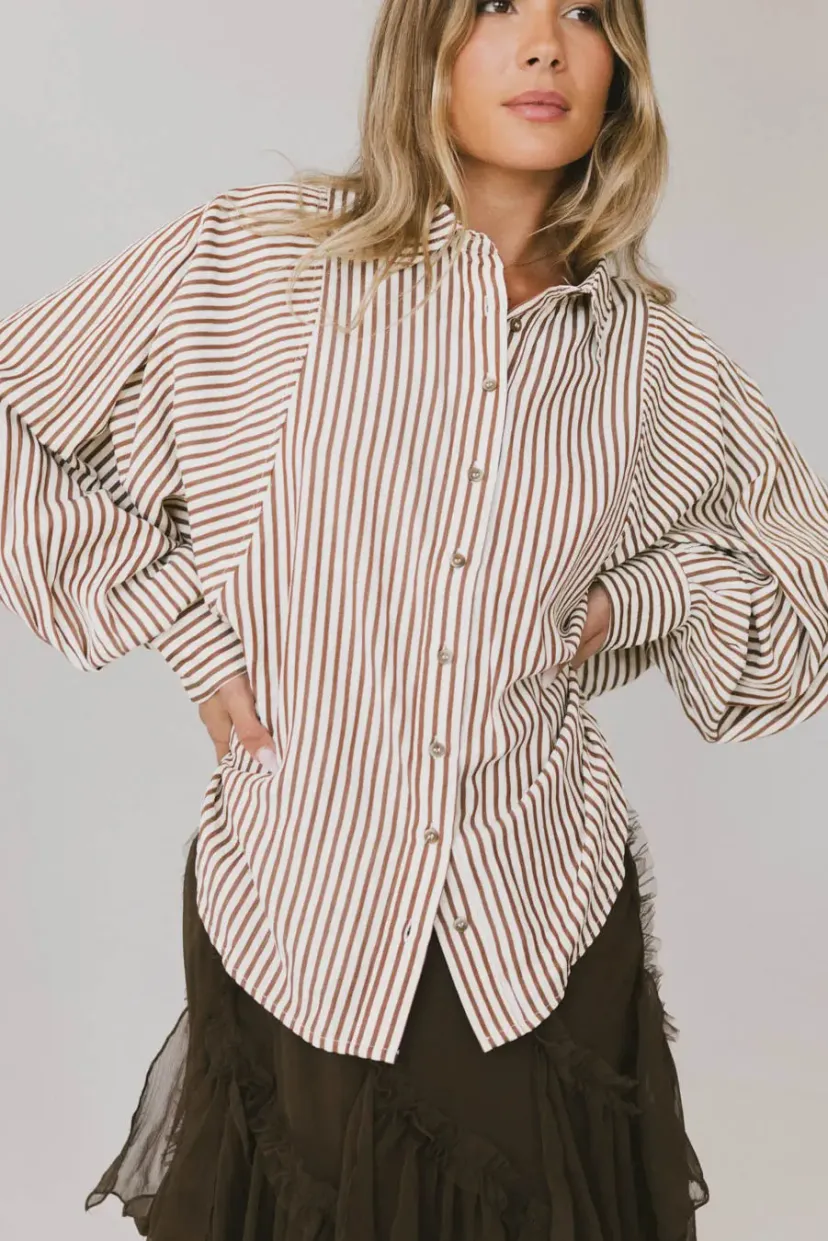 Tops>Bohme Niri Striped Button Up in Brown