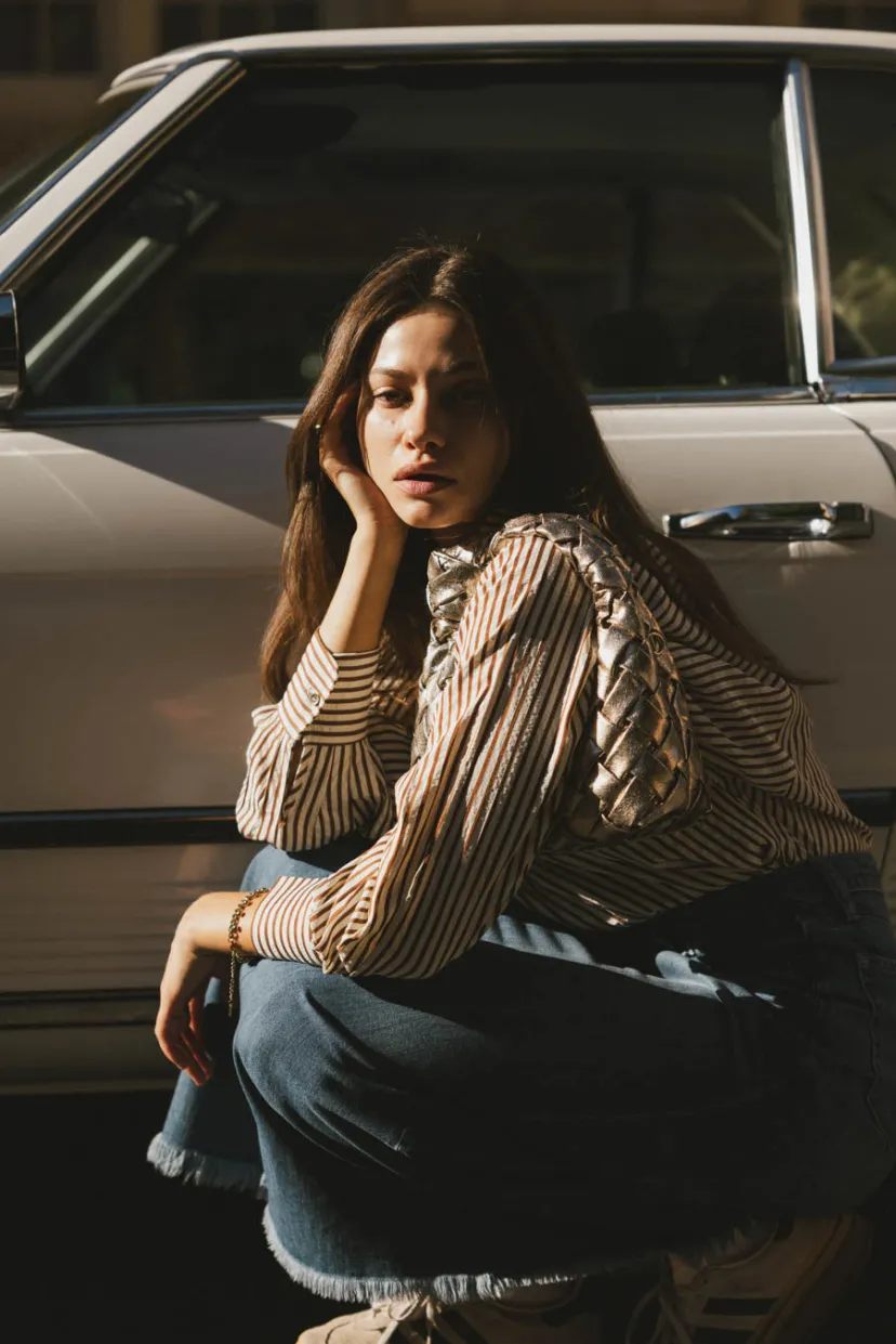 Tops>Bohme Niri Striped Button Up in Brown