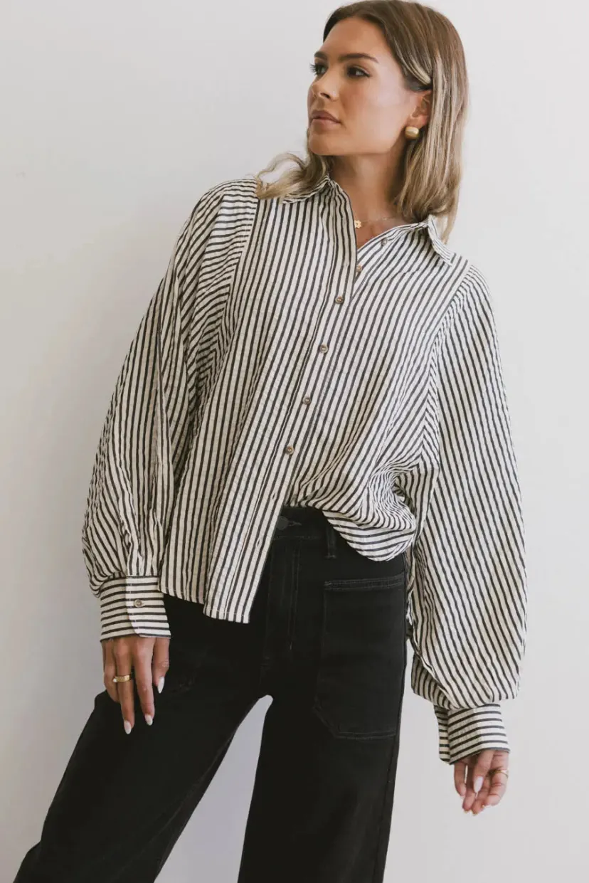 Tops>Bohme Niri Striped Button Up in Charcoal