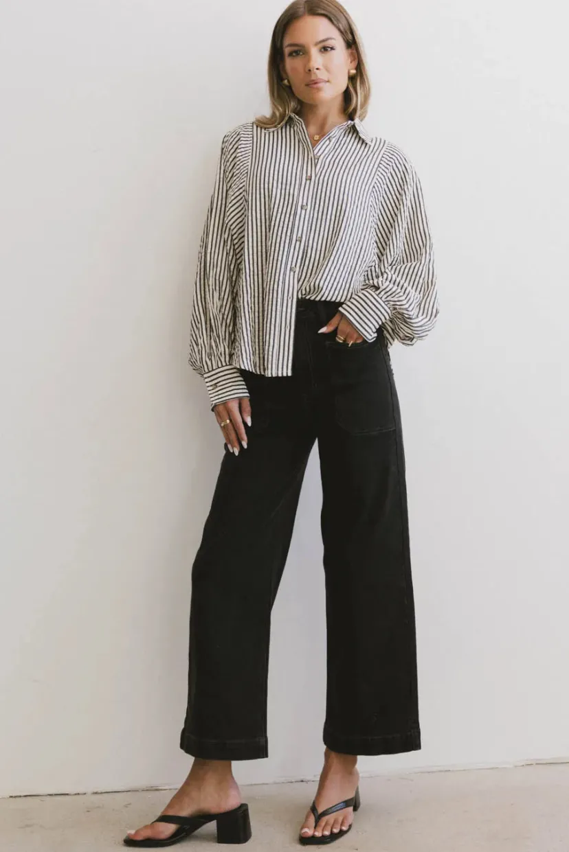 Tops>Bohme Niri Striped Button Up in Charcoal