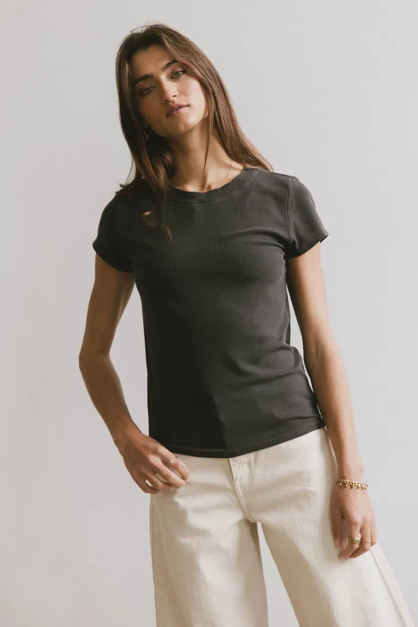 Tops | Essentials>Bohme Opal Ribbed Tee in Charcoal