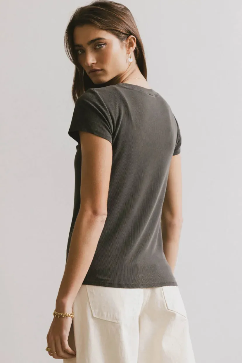 Tops | Essentials>Bohme Opal Ribbed Tee in Charcoal