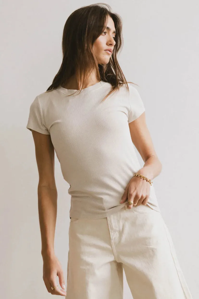 Tops | Tees & Tanks>Bohme Opal Ribbed Tee in Ecru