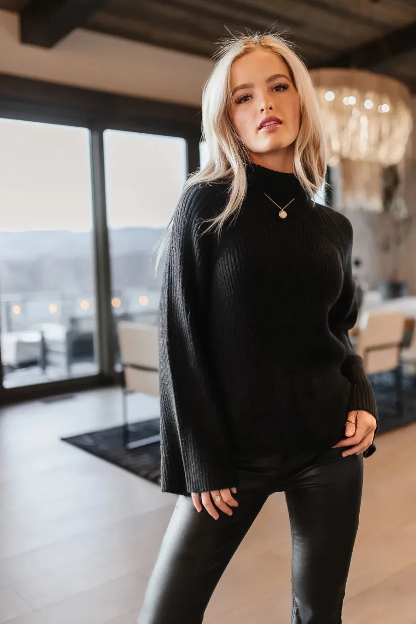 Tops | Sweaters>Bohme Paige Mock Neck Sweater in - FINAL SALE Black