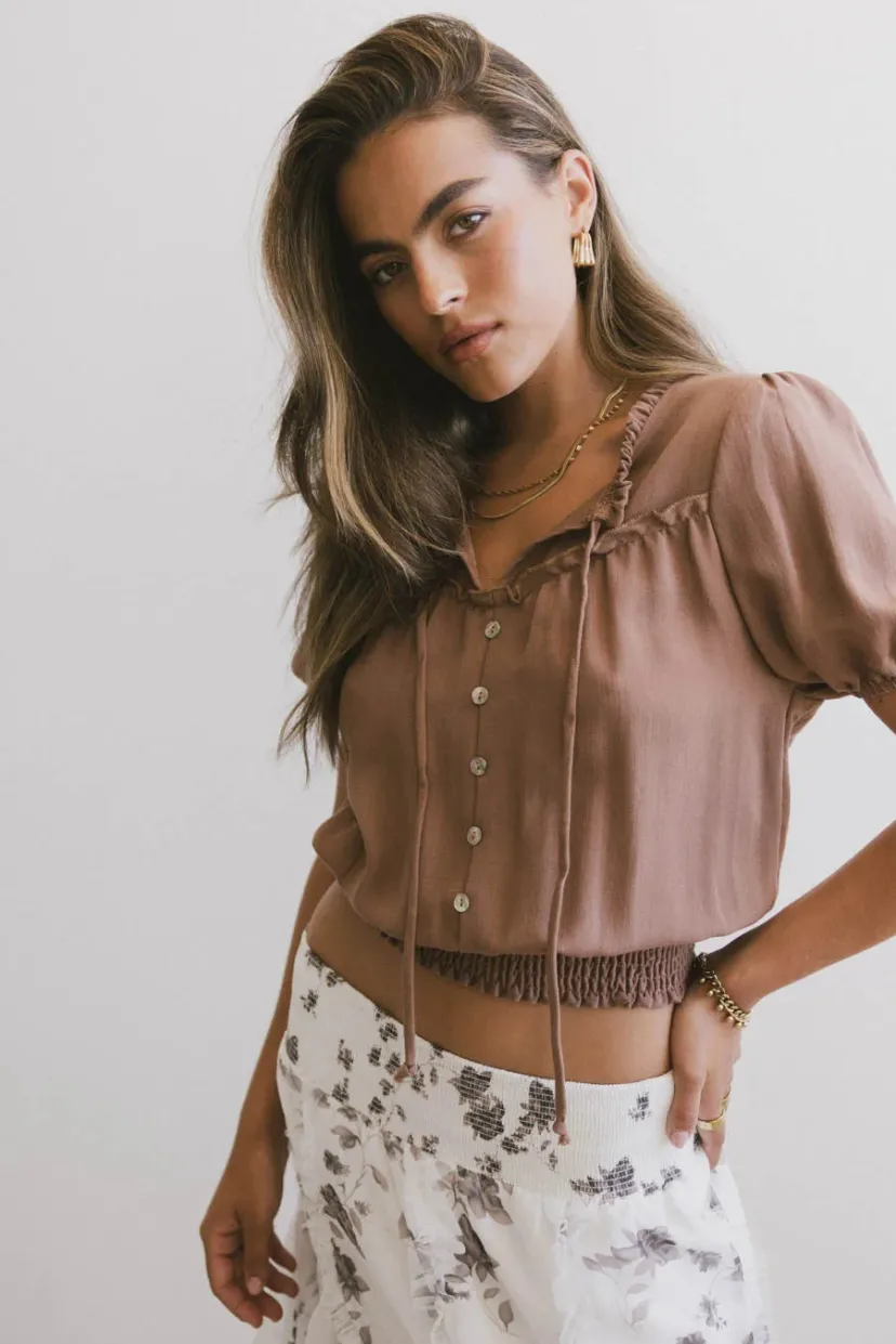 Tops | Blouses>Bohme Pax Smocked Blouse in Rust