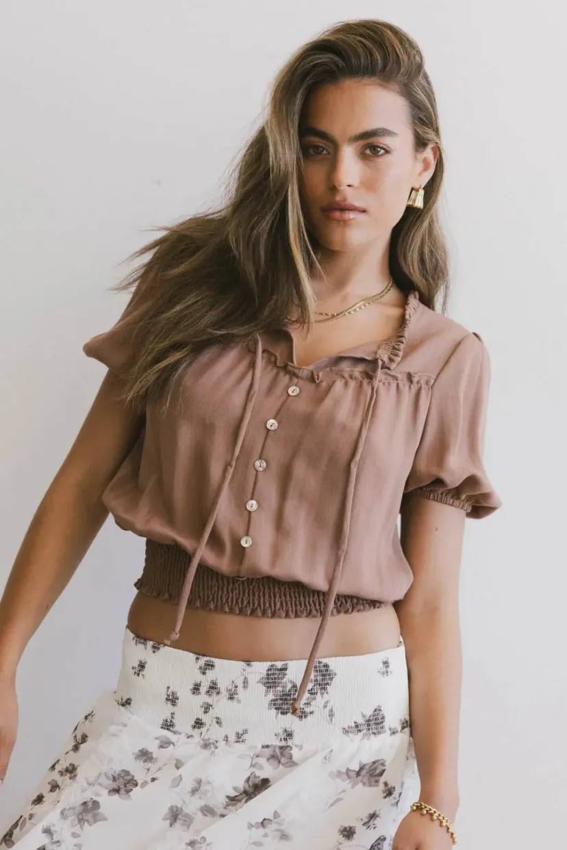 Tops | Blouses>Bohme Pax Smocked Blouse in Rust