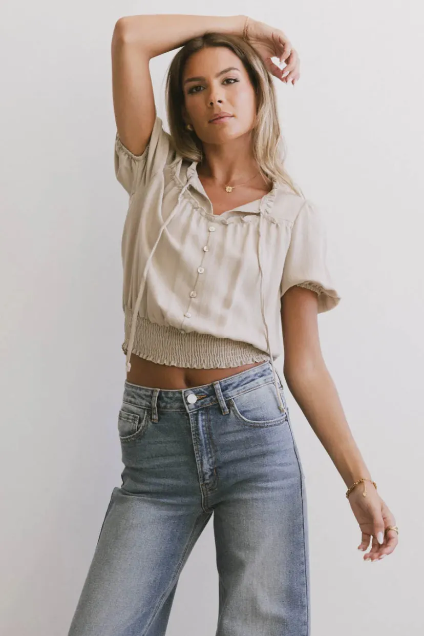 Tops | Blouses>Bohme Pax Smocked Blouse in Sand