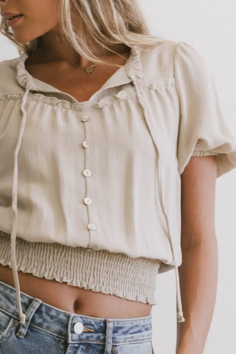 Tops | Blouses>Bohme Pax Smocked Blouse in Sand