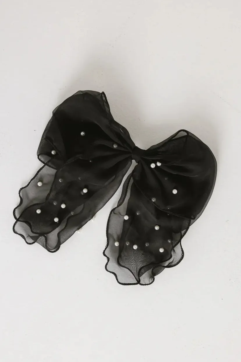 Hair Accessories>Bohme Pearl Bow Hair Clip in Black