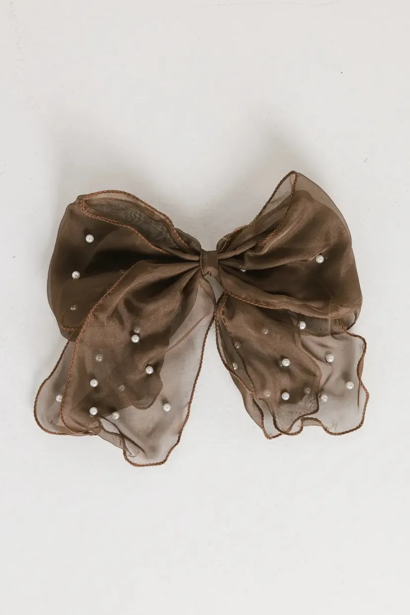 Hair Accessories>Bohme Pearl Bow Hair Clip in Brown