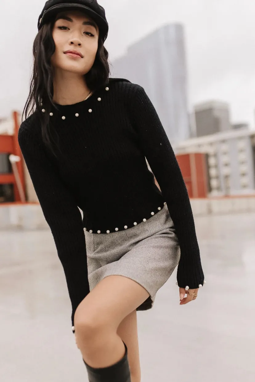 Tops | Sweaters>Bohme Pearl Embellished Sweater in Black