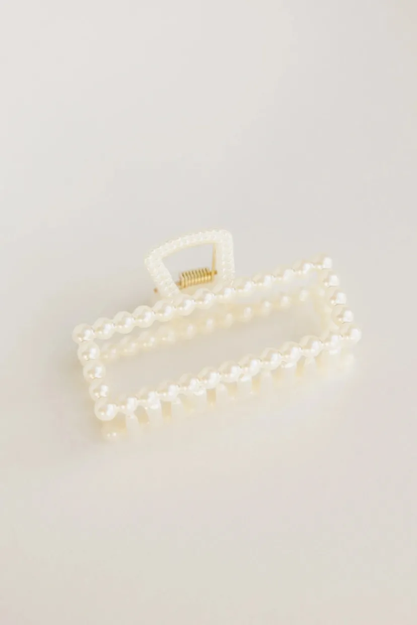 Hair Accessories>Bohme Pearl Rectangle Claw Clip White