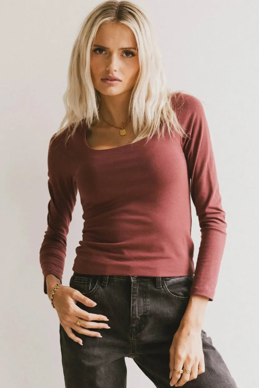 Tops | Essentials>Bohme Polly Scoop Neck Top in Berry