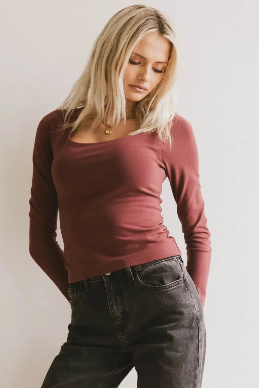 Tops | Essentials>Bohme Polly Scoop Neck Top in Berry