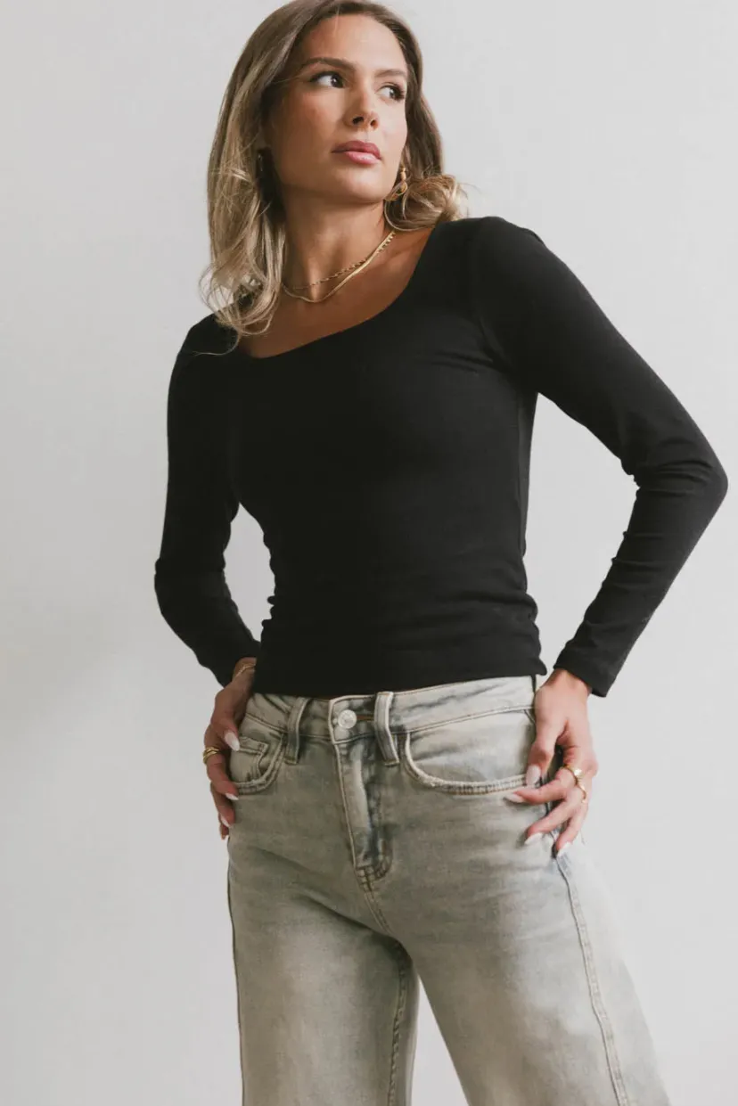 Tops | Essentials>Bohme Polly Scoop Neck Top in Black