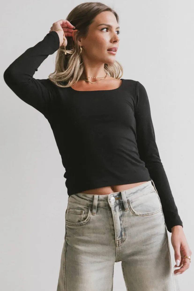 Tops | Essentials>Bohme Polly Scoop Neck Top in Black